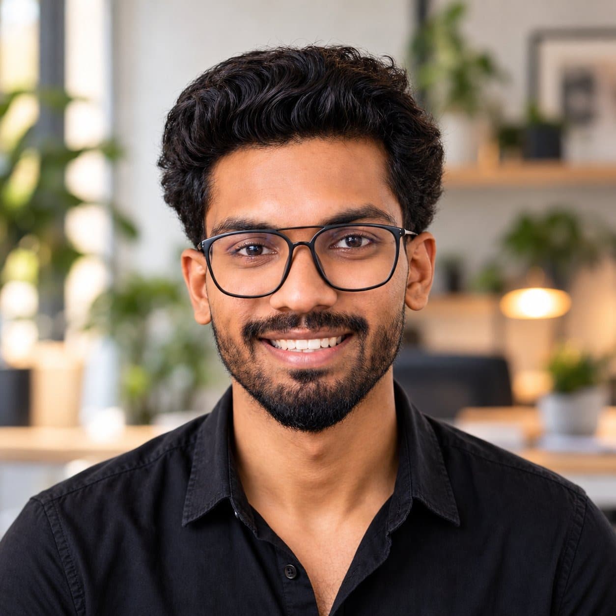 Portrait of Akshay Kumar Bolusani, Founder and CEO of ProjectKaro, in a bright modern office